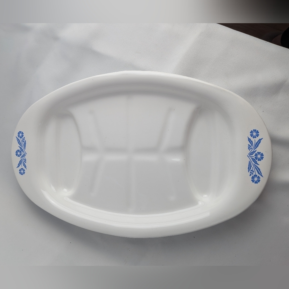 VINTAGE Corning Ware P-19 Made In USA Blue Cornflower Meat Serving Platter